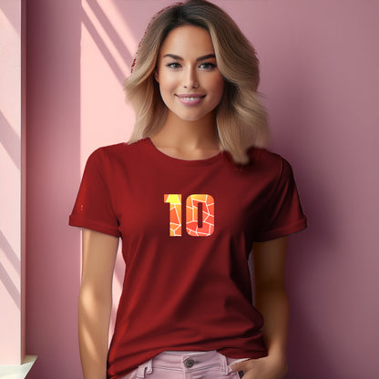 10 Number Women T-Shirt (Red) | Stylish Numeric Graphic Tee