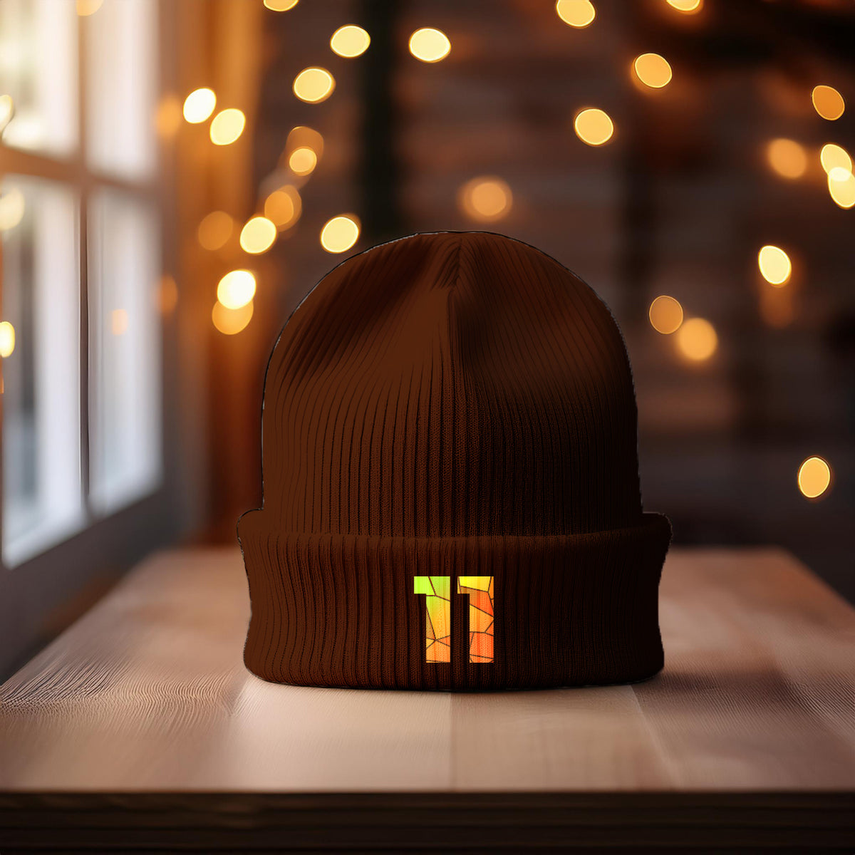 11 Number Cuffed Beanie (Brown)