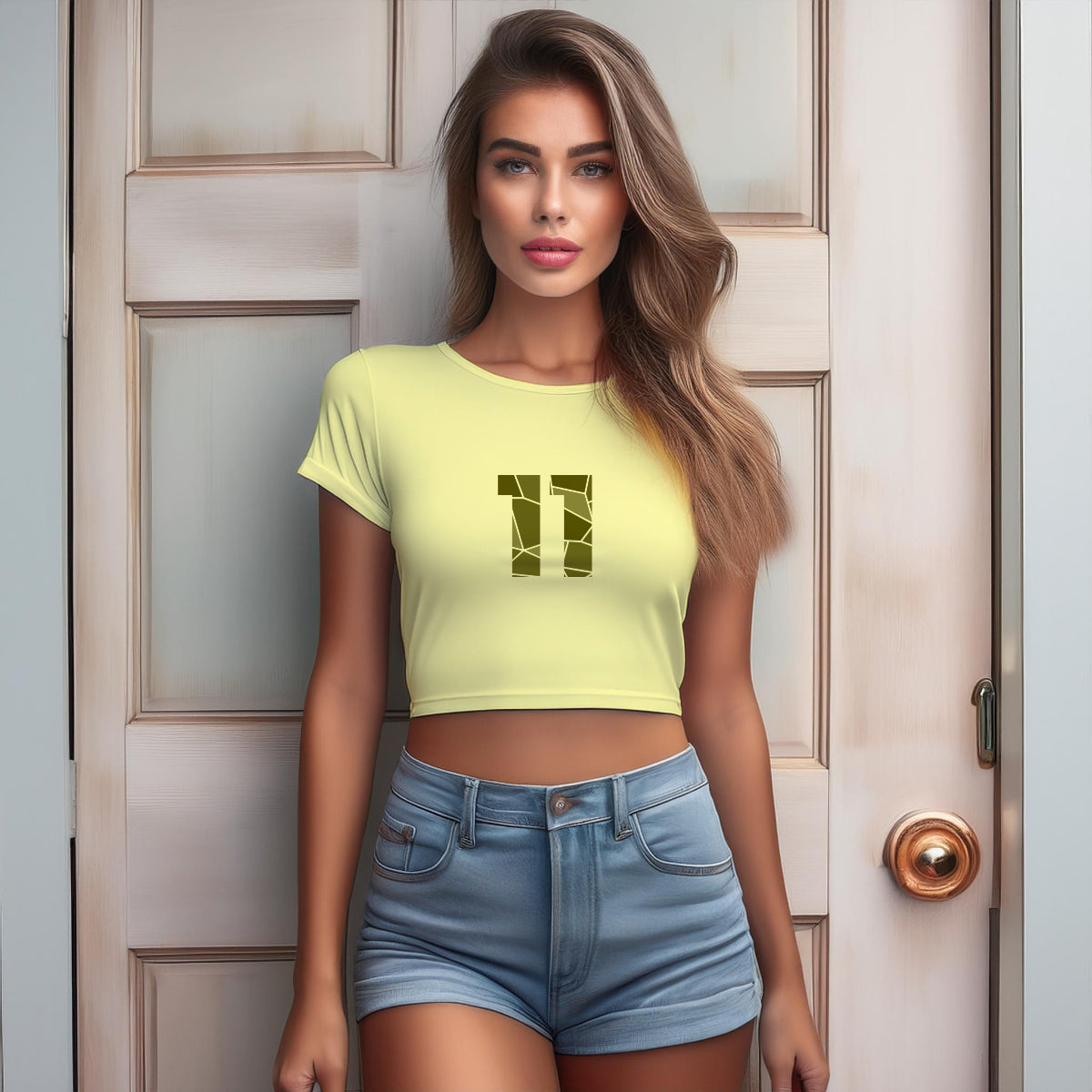 11 Number Women Crop Top (Butter Yellow)