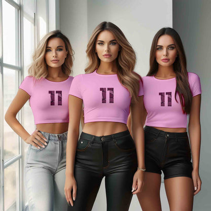 11 Number Women Crop Top (Light Pink)