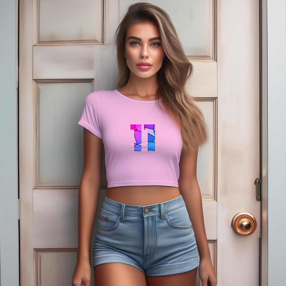 11 Number Women Crop Top (Light Pink)