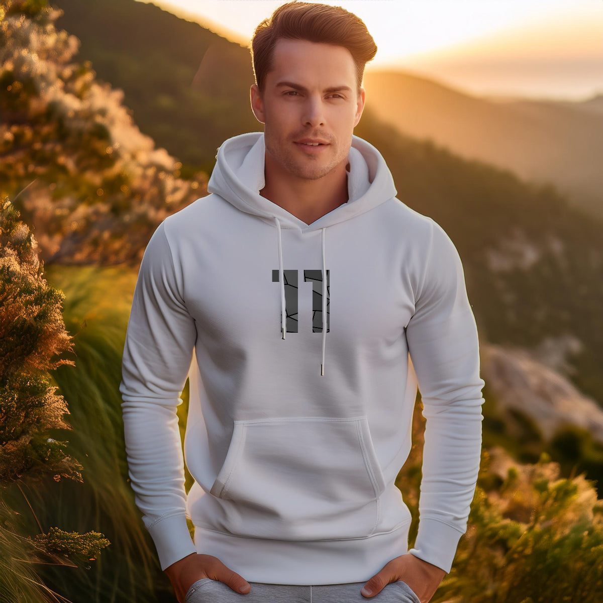 11 Number Unisex Hoodie (Melange Grey)