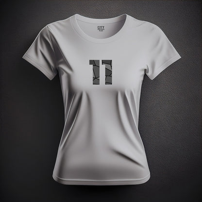 11 Number Women T-Shirt (Melange Grey) | Stylish Numeric Graphic Tee