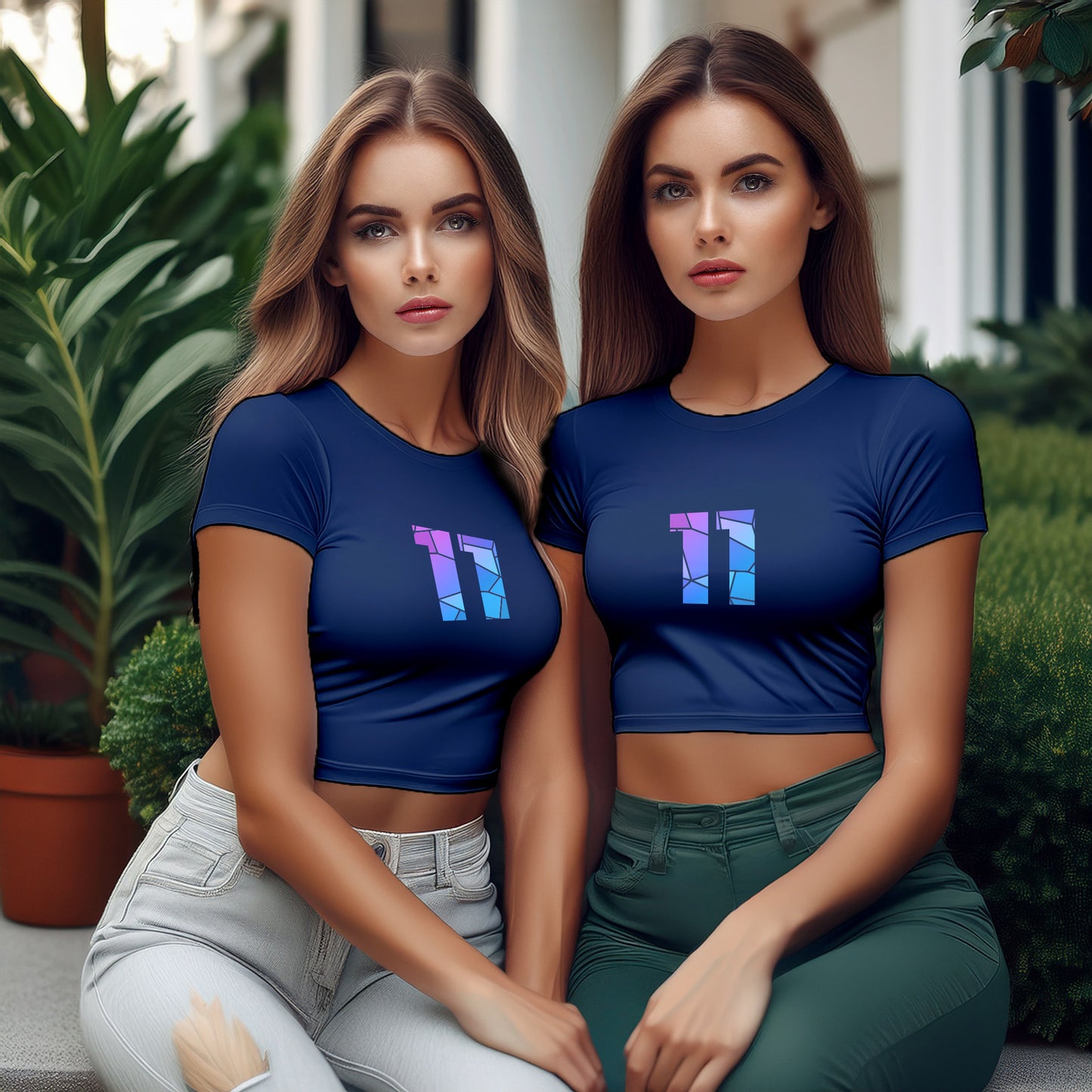 11 Number Women Crop Top (Navy Blue)