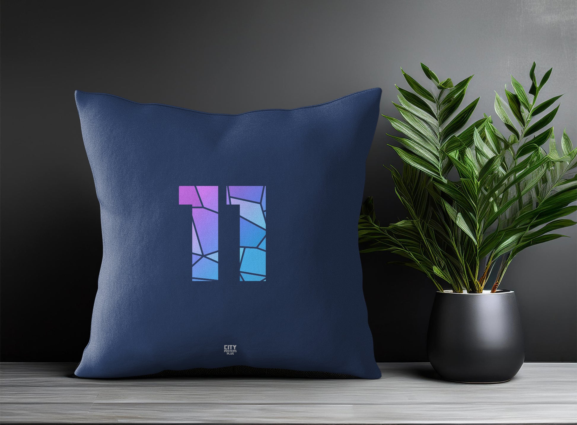 11 Number Pillow Case and Pillow Throw (Navy Blue)