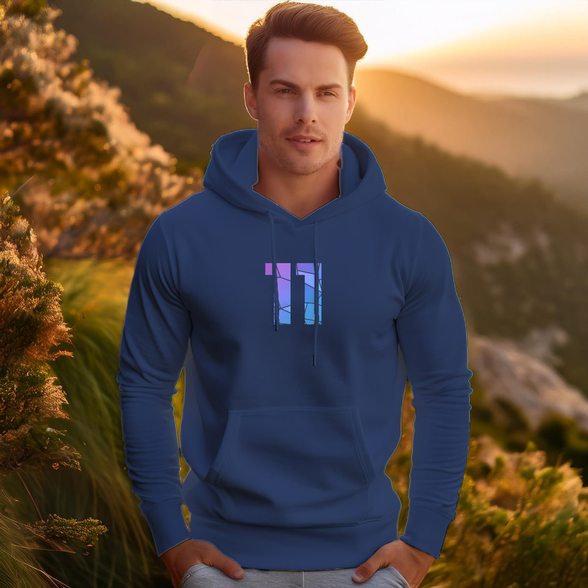 11 Number Unisex Hoodie (Navy Blue)