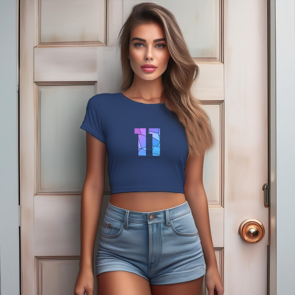 11 Number Women Crop Top (Navy Blue)