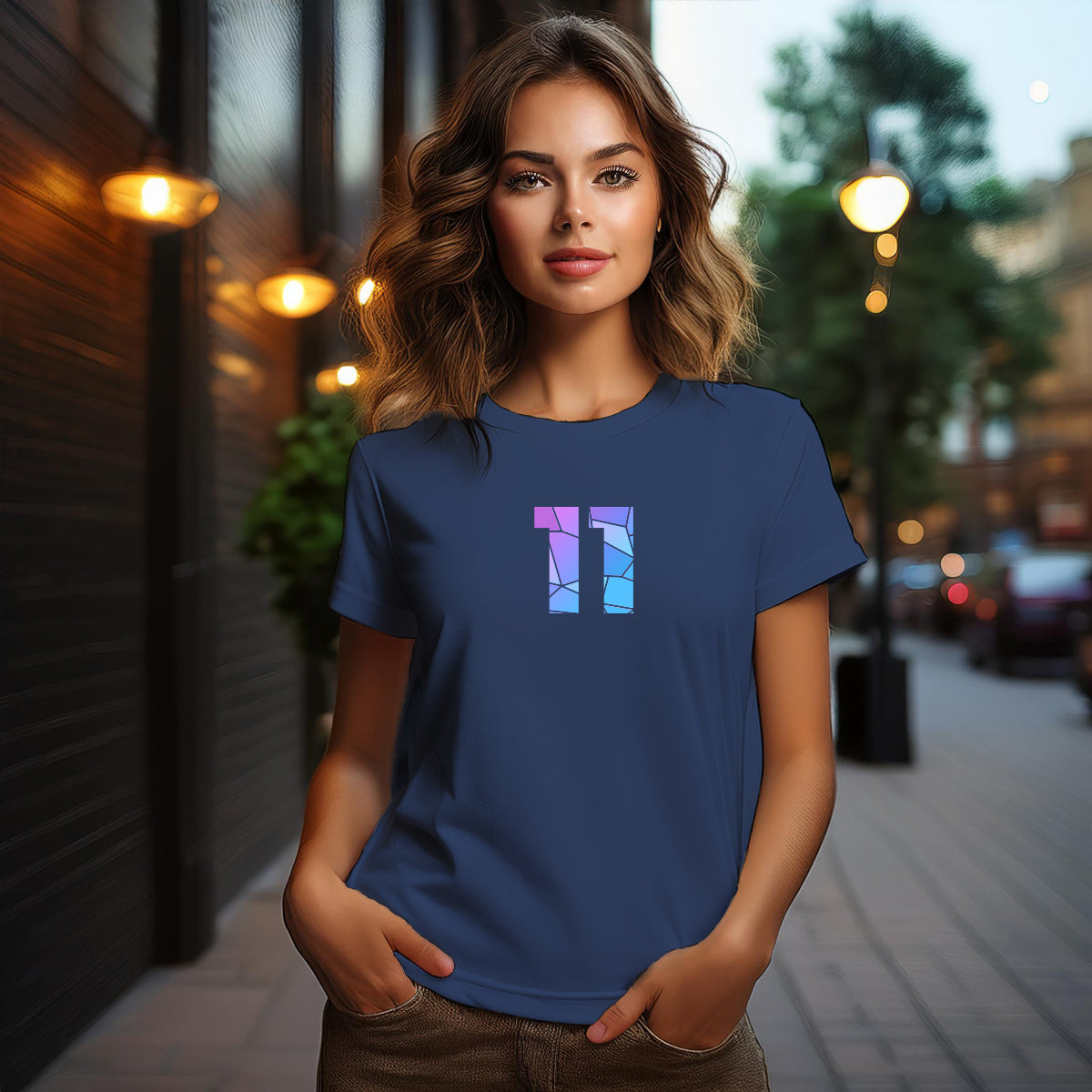 11 Number Women's T-Shirt (Navy Blue)