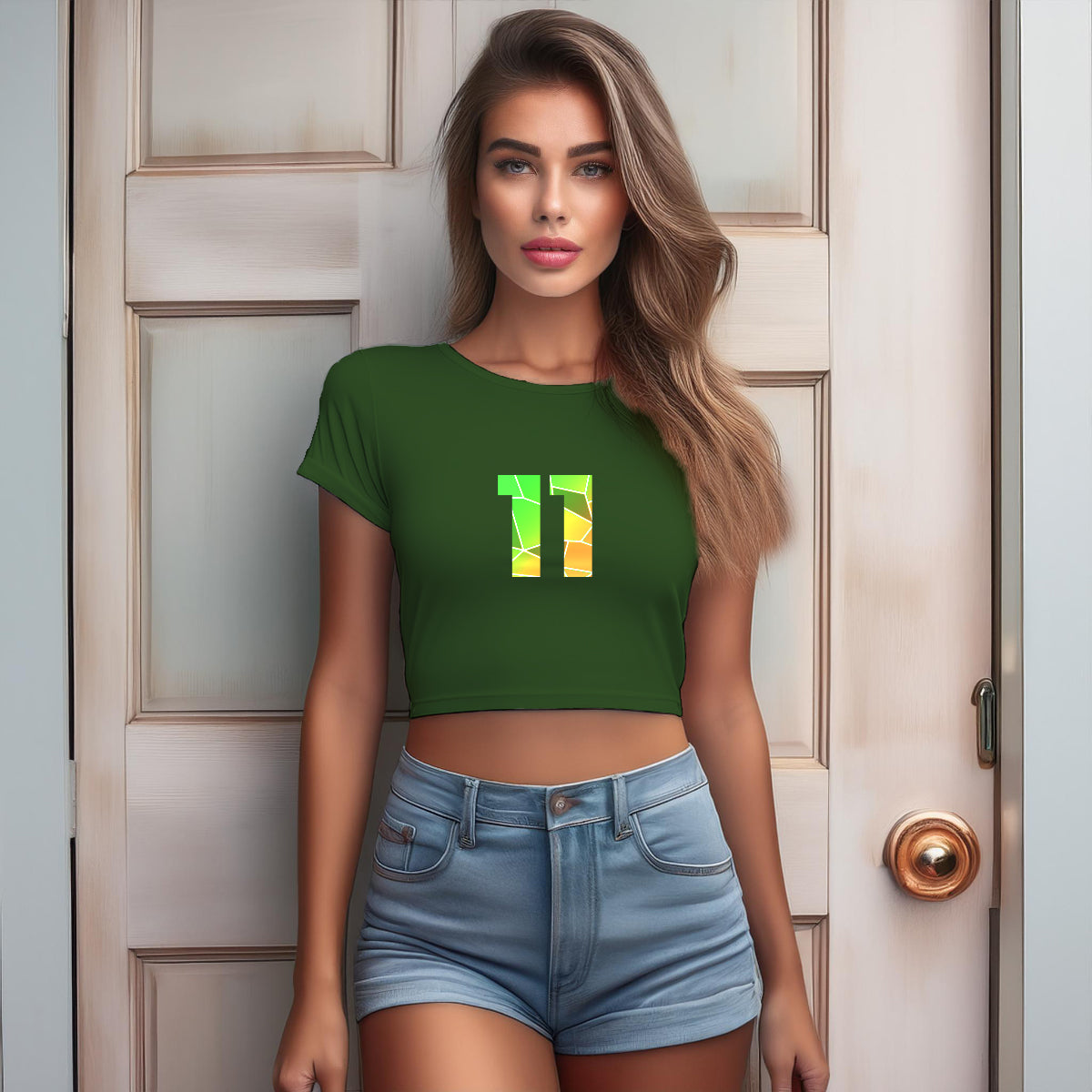 11 Number Women Crop Top (Olive Green)