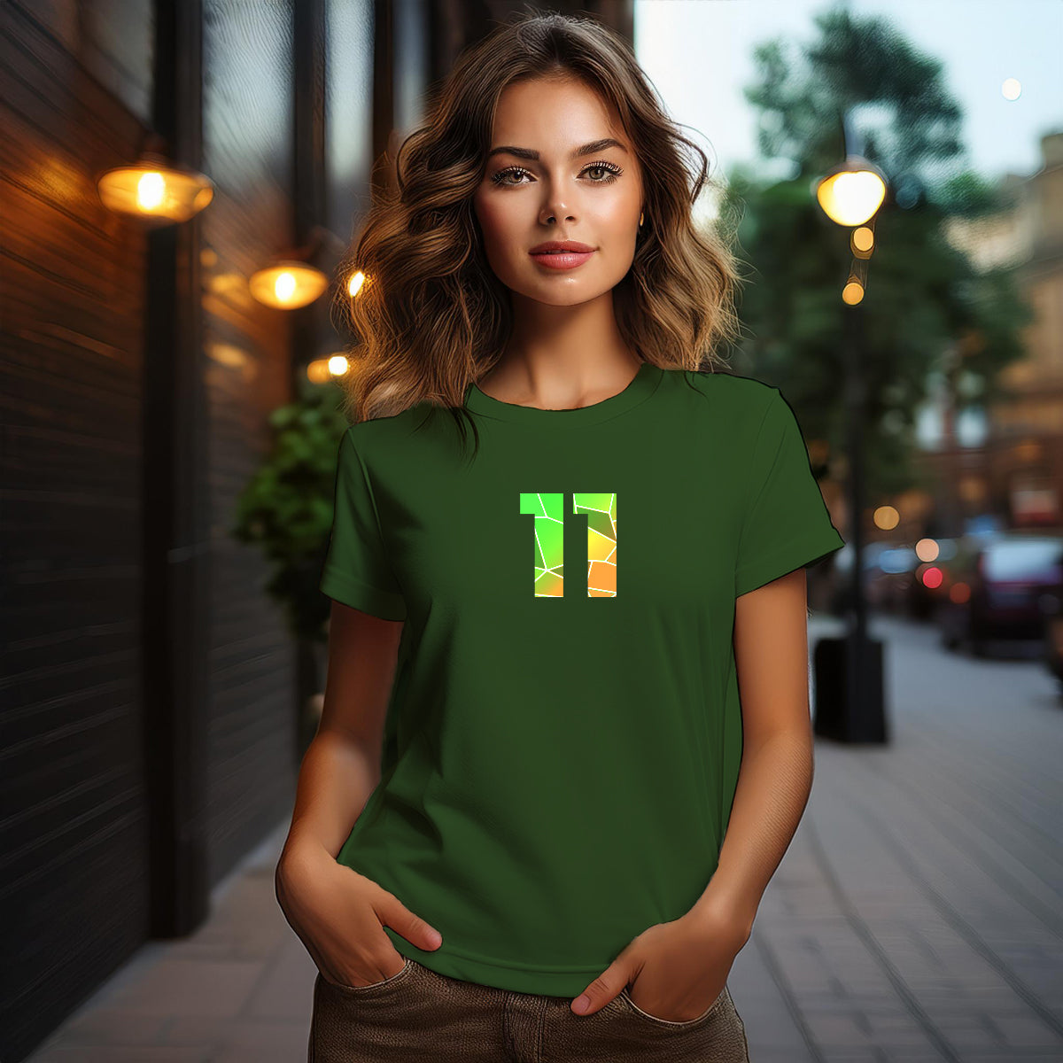 11 Number Women's T-Shirt (Olive Green)