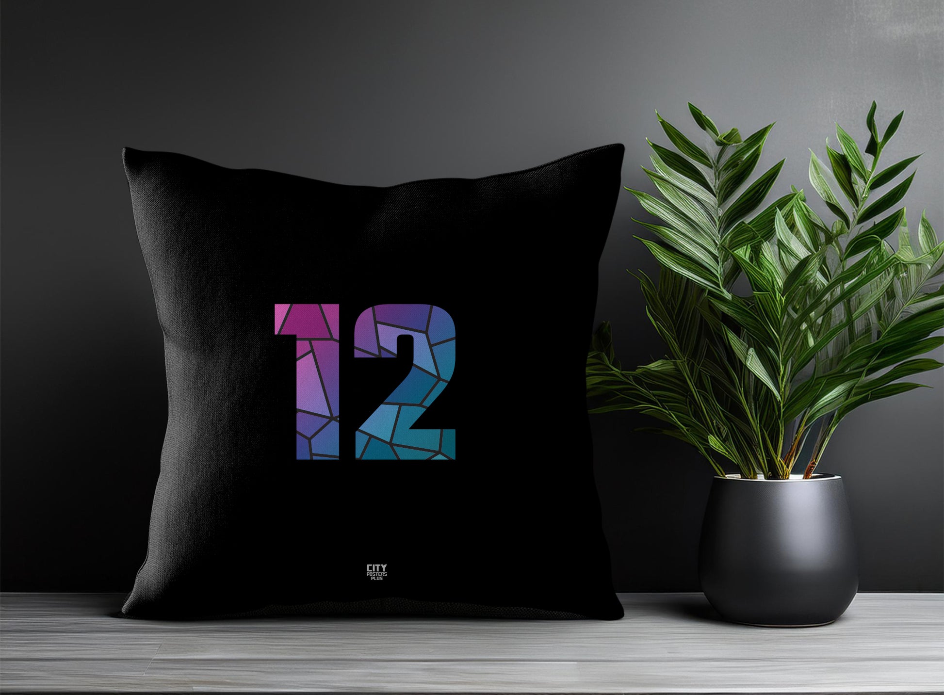 12 Number Pillow Case and Pillow Throw (Black)