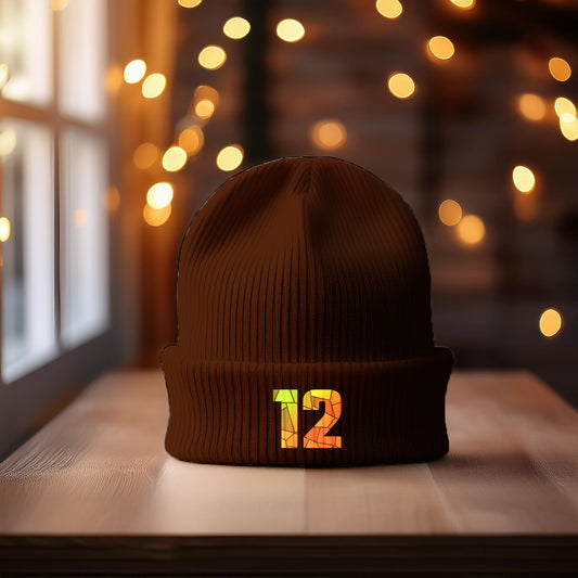 12 Number Cuffed Beanie (Brown)