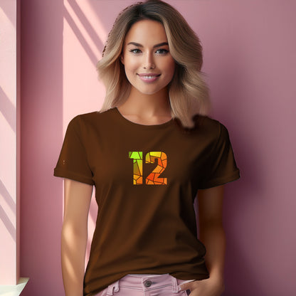 12 Number Women T-Shirt (Brown) | Stylish Numeric Graphic Tee