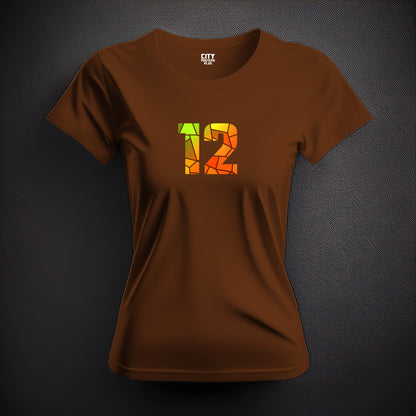 12 Number Women T-Shirt (Brown) | Stylish Numeric Graphic Tee