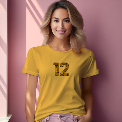 12 Number Women T-Shirt (Golden Yellow) | Stylish Numeric Graphic Tee