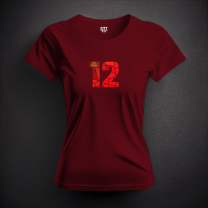 12 Number Women T-Shirt (Maroon) | Stylish Numeric Graphic Tee