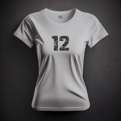 12 Number Women T-Shirt (Melange Grey) | Stylish Numeric Graphic Tee