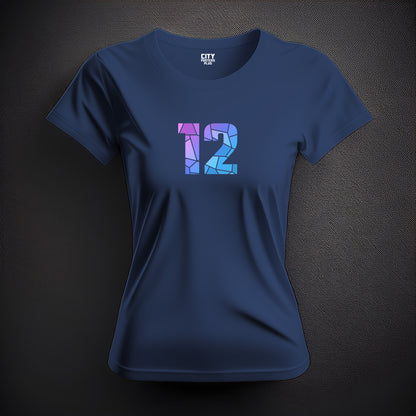 12 Number Women T-Shirt (Navy Blue) | Stylish Numeric Graphic Tee