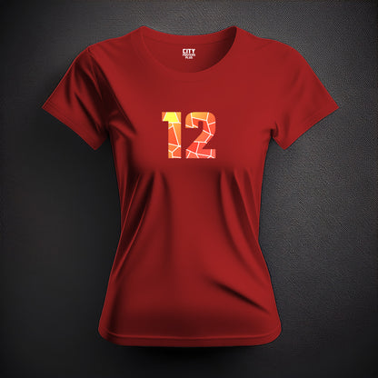 12 Number Women T-Shirt (Red) | Stylish Numeric Graphic Tee
