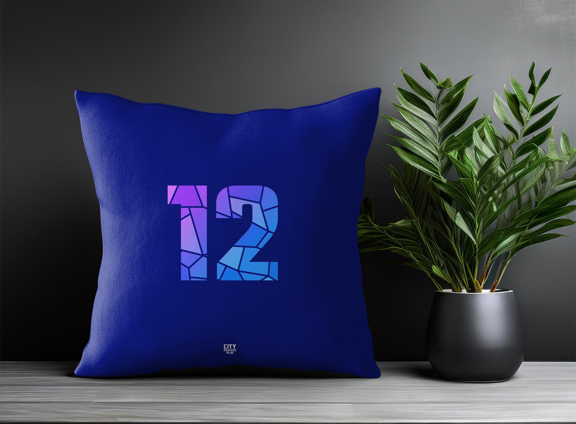 12 Number Pillow Case and Pillow Throw (Royal Blue)