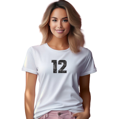 12 Number Women T-Shirt (White) | Stylish Numeric Graphic Tee