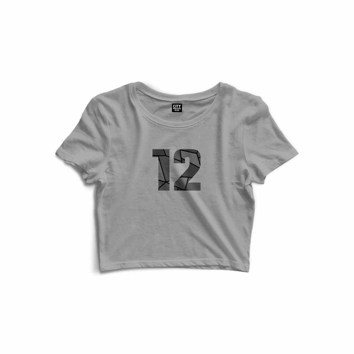 12 Number Women Crop Top (Melange Grey)