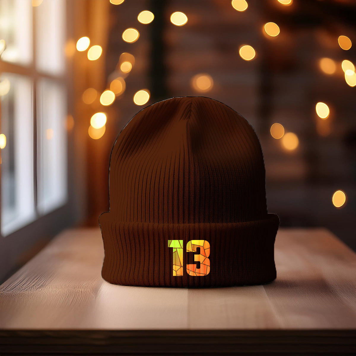 13 Number Cuffed Beanie (Brown)