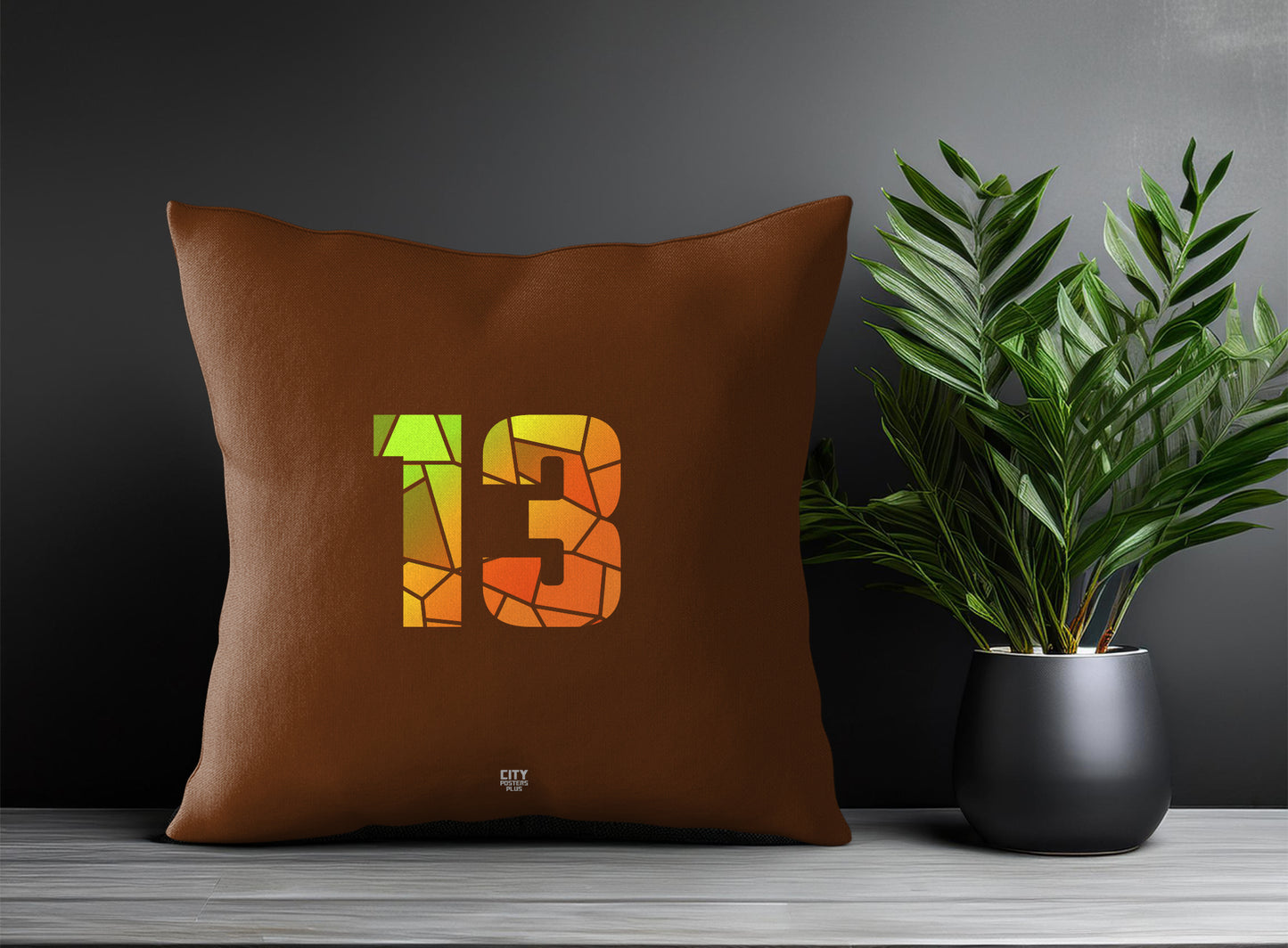 13 Number Pillow Case and Pillow Throw (Brown)