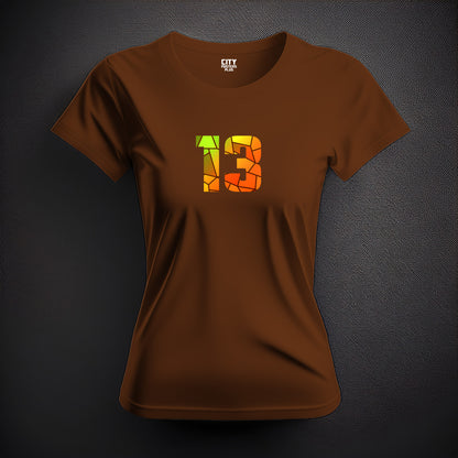 13 Number Women T-Shirt (Brown) | Stylish Numeric Graphic Tee