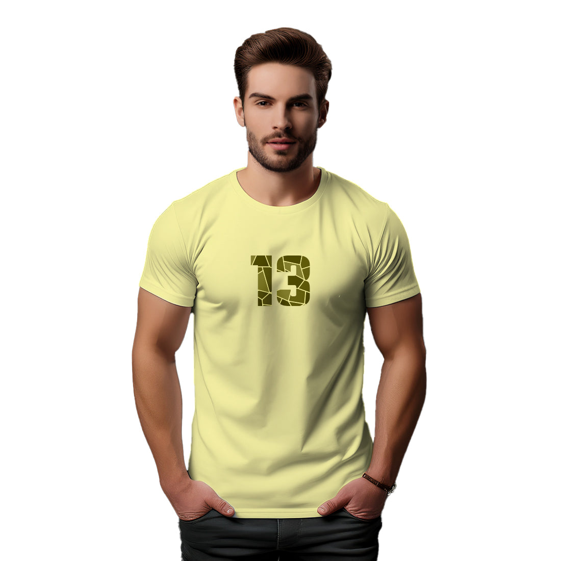 13 Number Men Unisex T-Shirt (Butter Yellow)