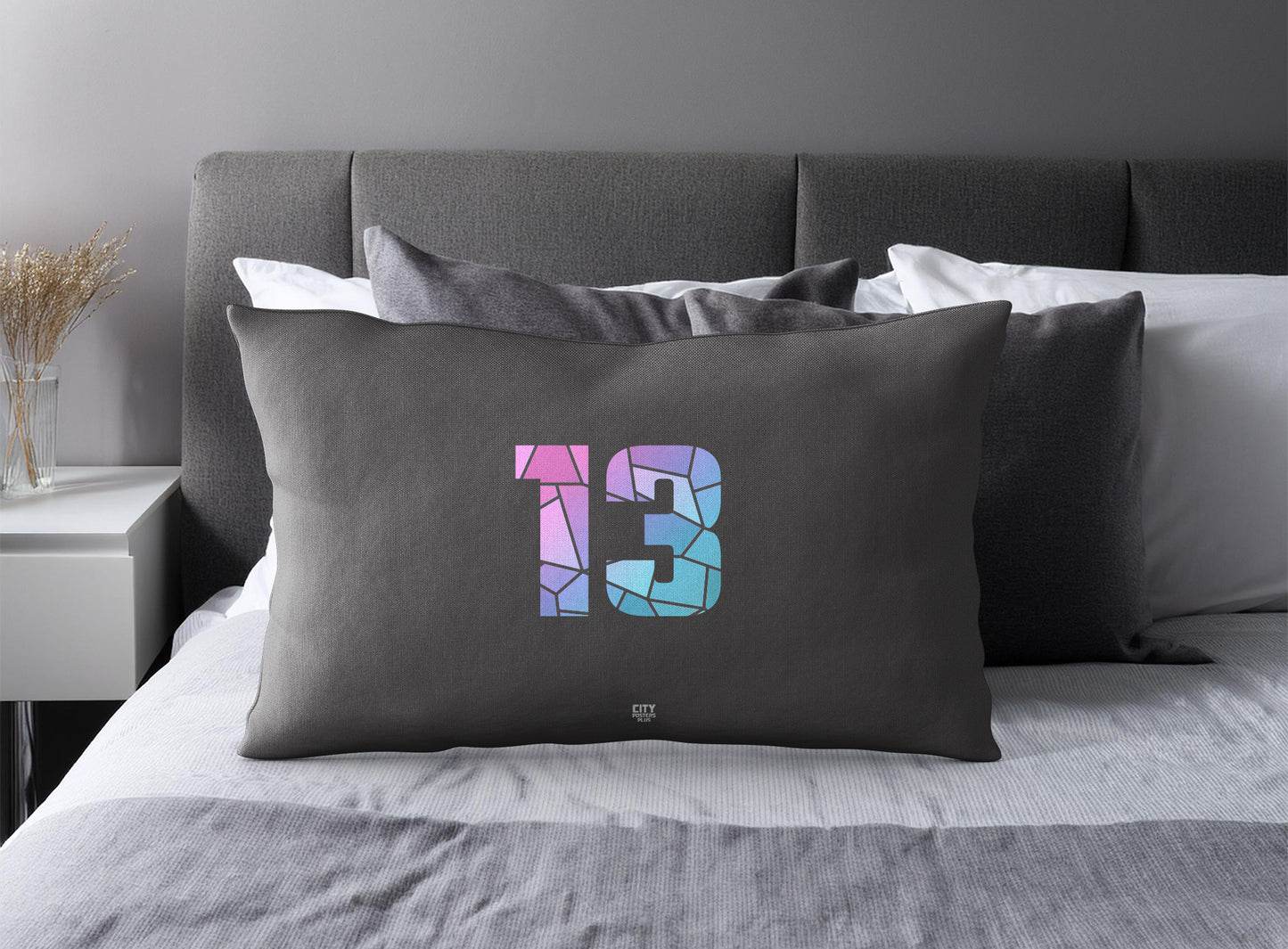Print Deliver Plus 13 Number Pillow Case and Pillow Throw (Charcoal Grey)