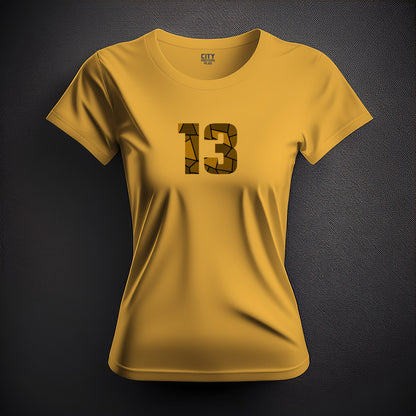 13 Number Women T-Shirt (Golden Yellow) | Stylish Numeric Graphic Tee
