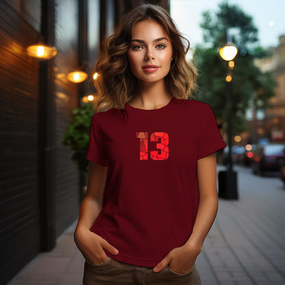 13 Number Women T-Shirt (Maroon) | Stylish Numeric Graphic Tee