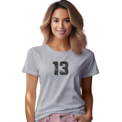 13 Number Women T-Shirt (Melange Grey) | Stylish Numeric Graphic Tee