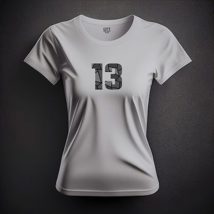 13 Number Women T-Shirt (Melange Grey) | Stylish Numeric Graphic Tee