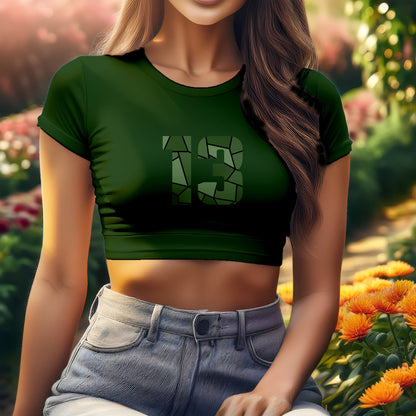 13 Number Women Crop Top (Olive Green)