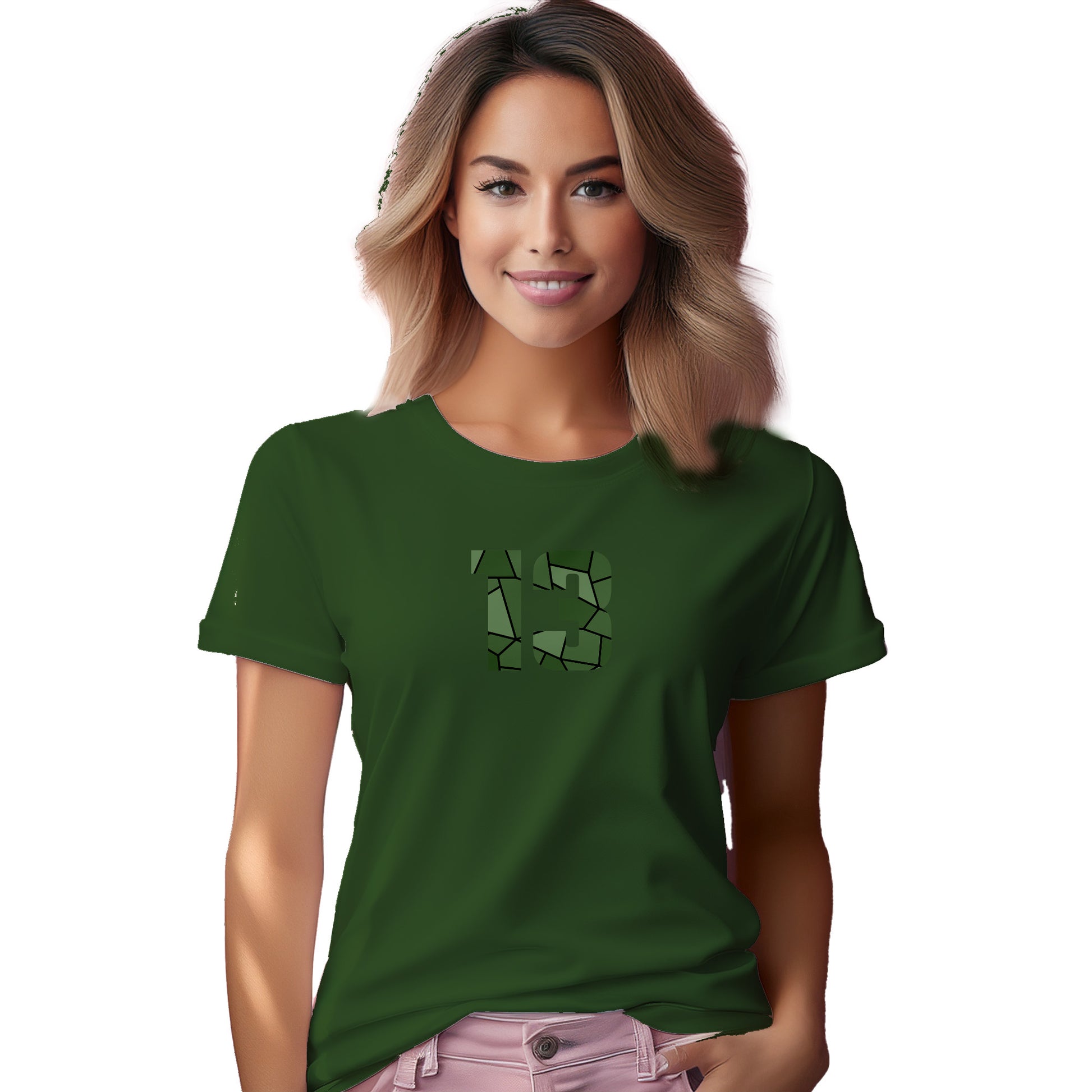 13 Number Women T-Shirt (Olive Green)