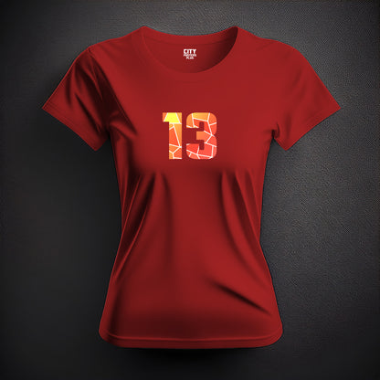 13 Number Women T-Shirt (Red) | Stylish Numeric Graphic Tee