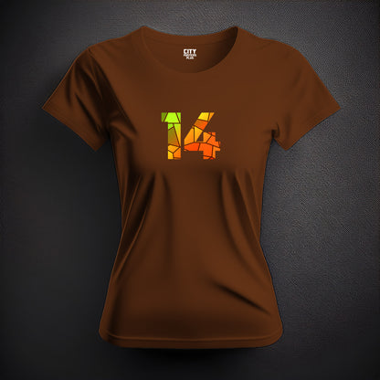 14 Number Women T-Shirt (Brown) | Stylish Numeric Graphic Tee