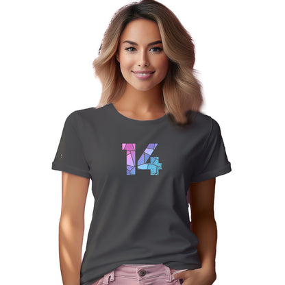 14 Number Women T-Shirt (Charcoal Grey) | Stylish Numeric Graphic Tee