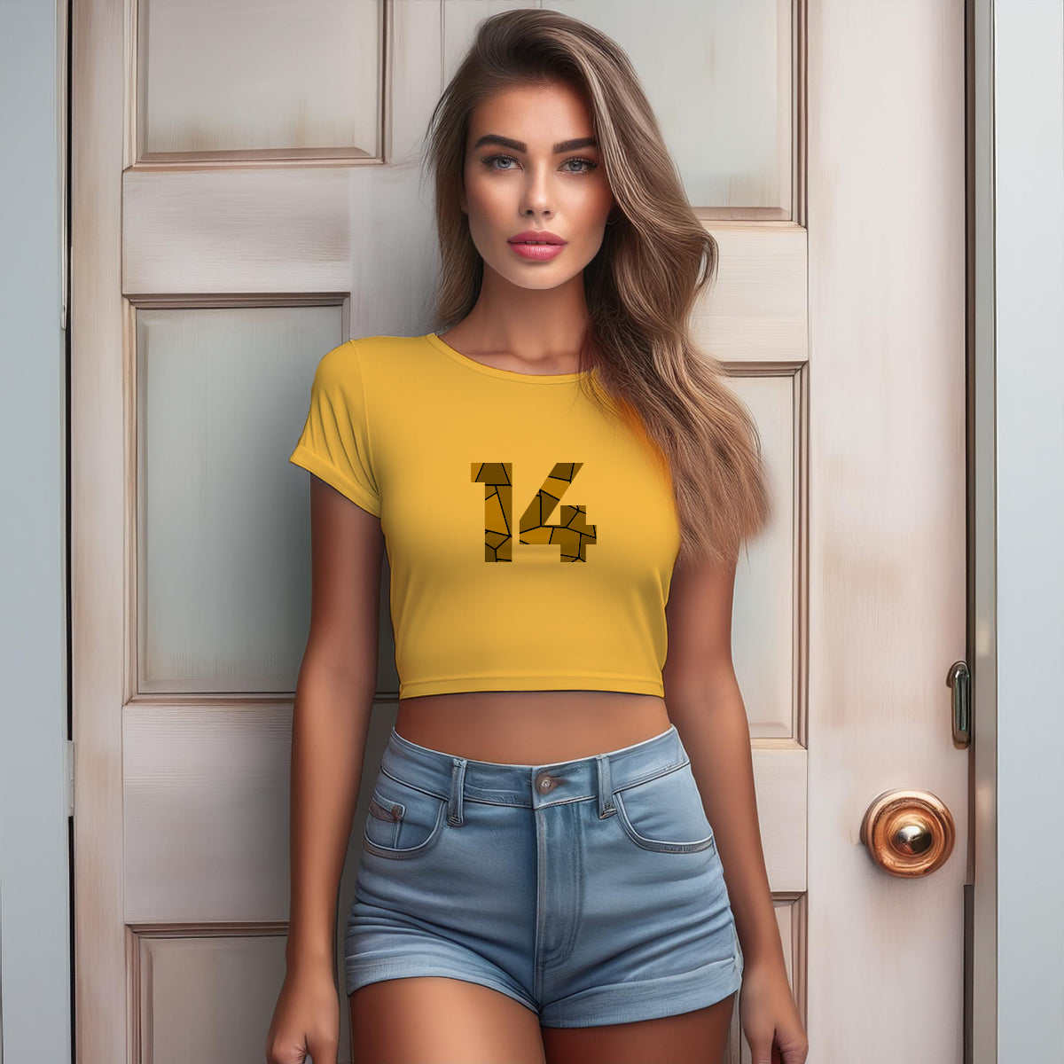 14 Number Women Crop Top (Golden Yellow)