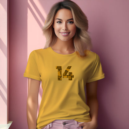 14 Number Women T-Shirt (Golden Yellow) | Stylish Numeric Graphic Tee