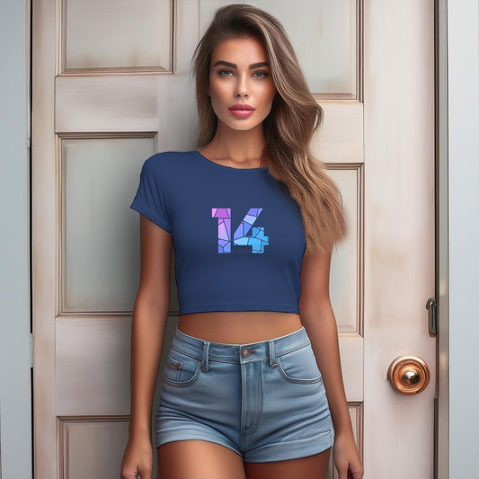 14 Number Women Crop Top (Navy Blue)