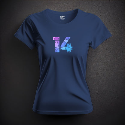 14 Number Women T-Shirt (Navy Blue) | Stylish Numeric Graphic Tee