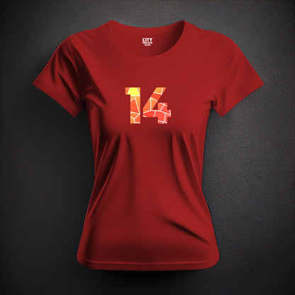 14 Number Women T-Shirt (Red) | Stylish Numeric Graphic Tee