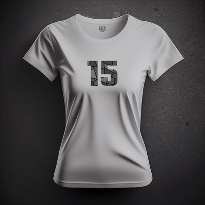 15 Number Women T-Shirt (Melange Grey) | Stylish Numeric Graphic Tee