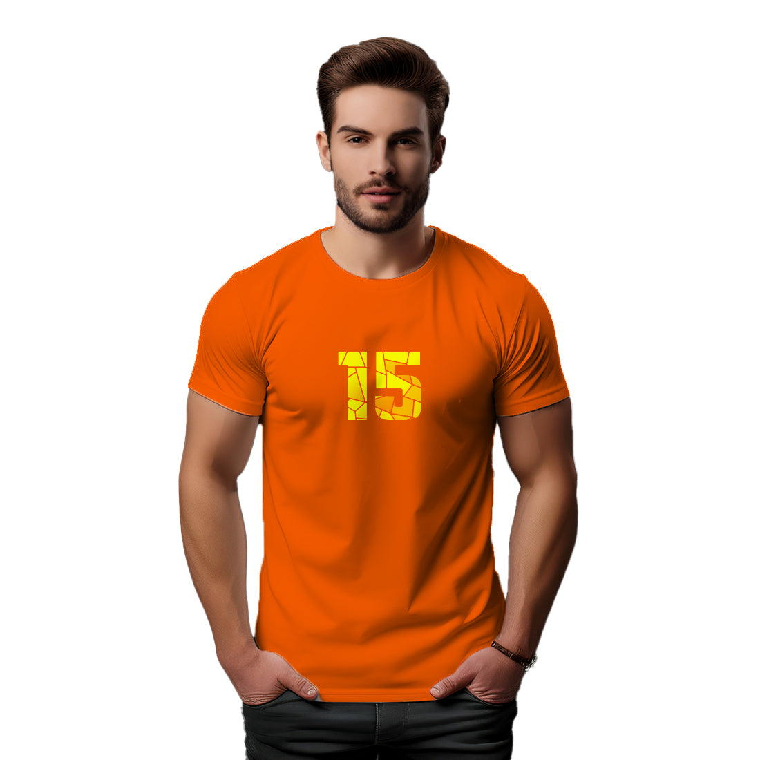 15 Number Men Unisex T-Shirt (Orange)