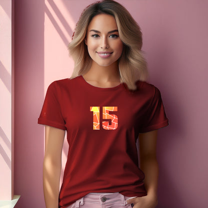 15 Number Women T-Shirt (Red) | Stylish Numeric Graphic Tee