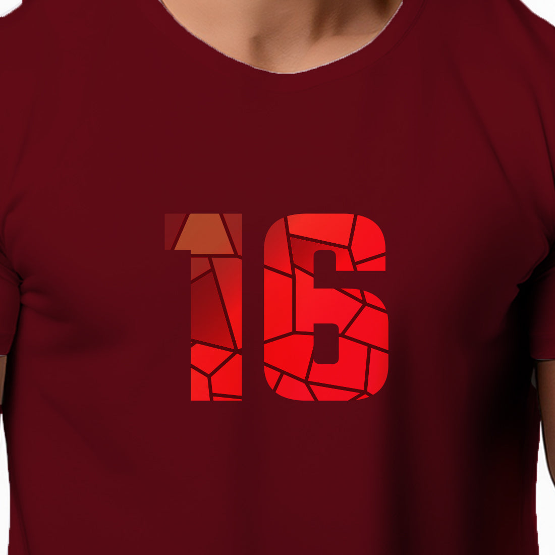16 Number Men Unisex T-Shirt (Maroon)