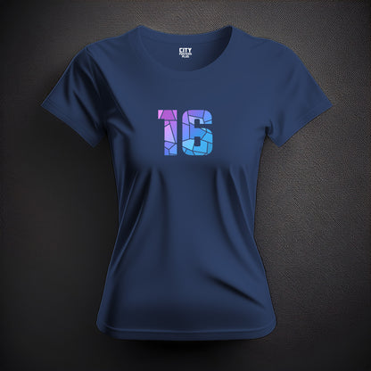 16 Number Women T-Shirt (Navy Blue) | Stylish Numeric Graphic Tee